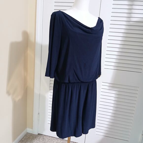 Emma & Michele Large NAVY ROMPER Poly/spandex blend half-sleeve draped neckline - Picture 5 of 16